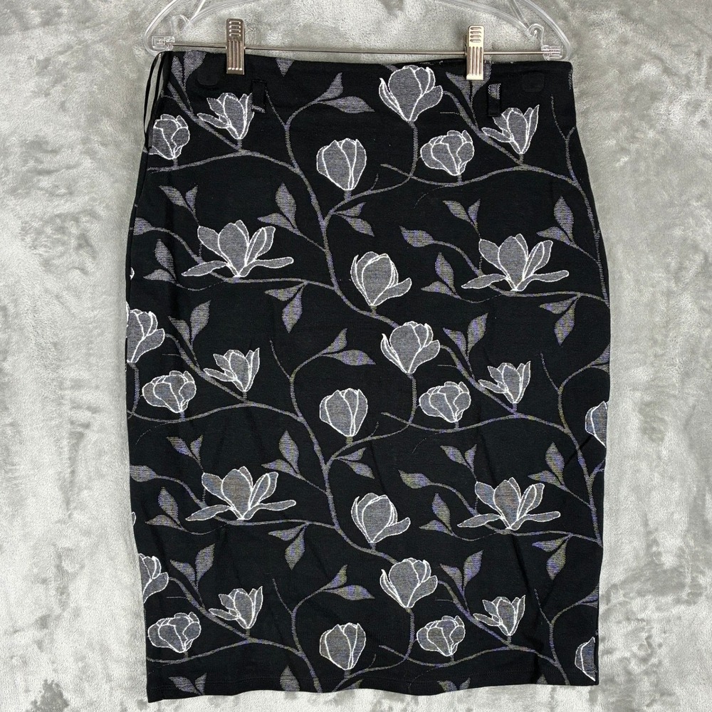 Laura Ashley Black White Floral Magnolia Jacquard Pencil Skirt Womens‎ Size 8